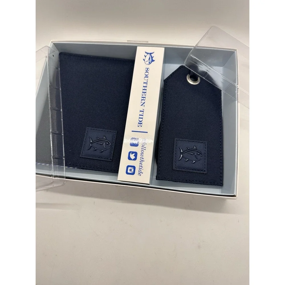 Southern Tide Passport Holder & Luggage Tag‎ Set Navy Blue Stripe Gift Box
